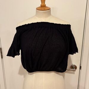Out from under/urban outfitters black cropped off the shoulder top. Size large.